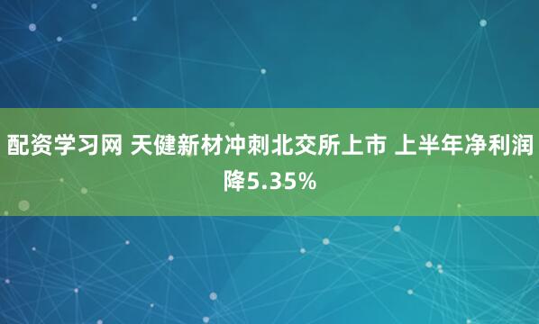 配资学习网 天健新材冲刺北交所上市 上半年净利润降5.35%